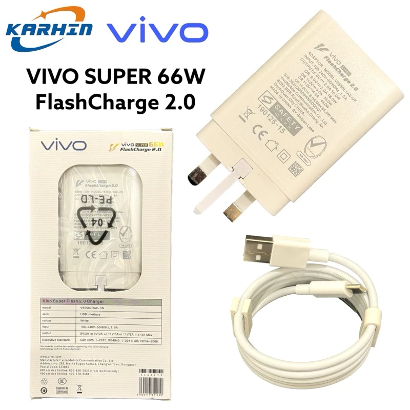 Vivo 33w/44w/66W Charger Flash Charge Adapter With Type-C Cable Fast Charger For  V23 V25 V27 V27e V30 V31 V40 V40RO X50 X60 X70 X80 X90 X100 X200