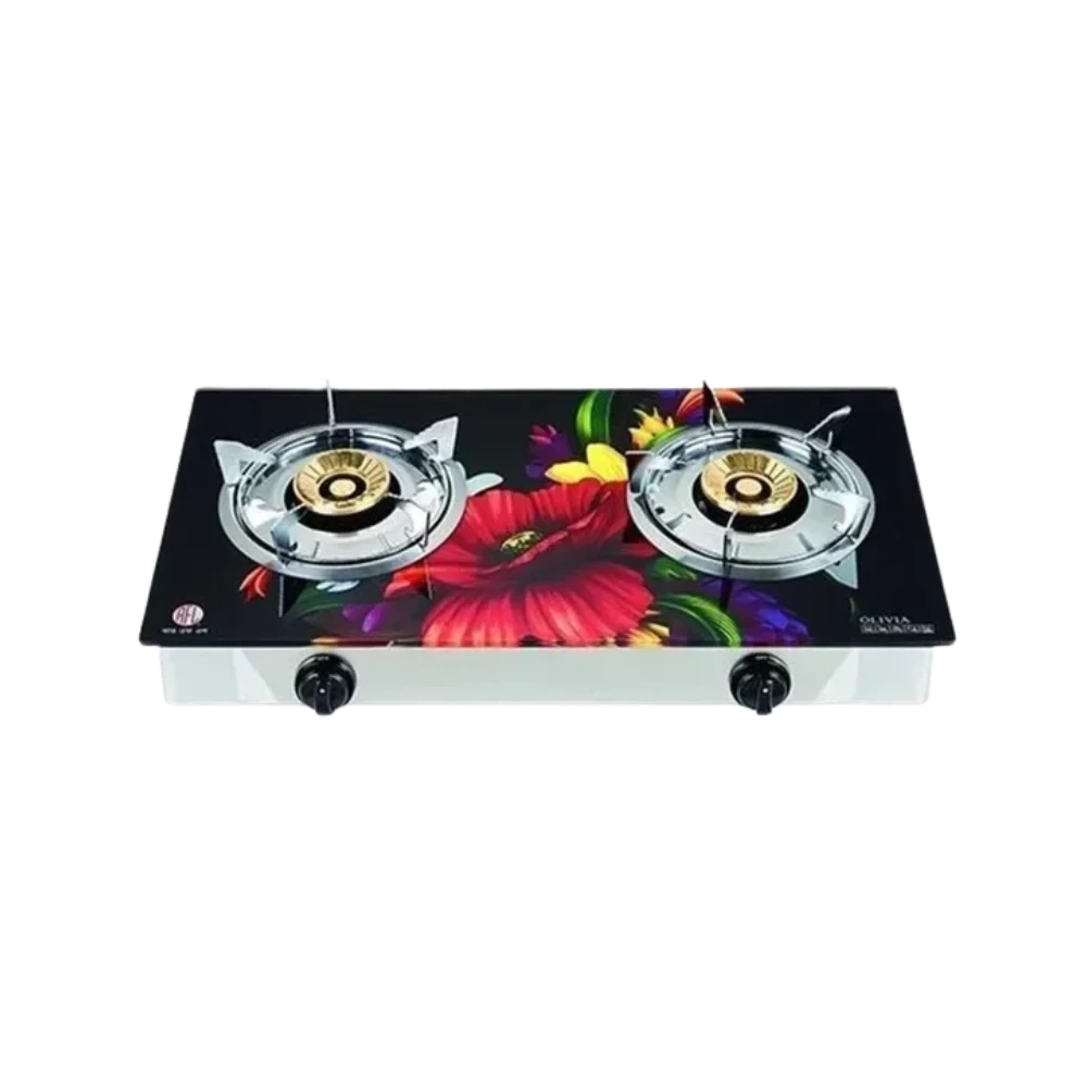 RFL Olivia Double Glass Gas Stove (NG) - 3D Print, Tornado Blue Flame